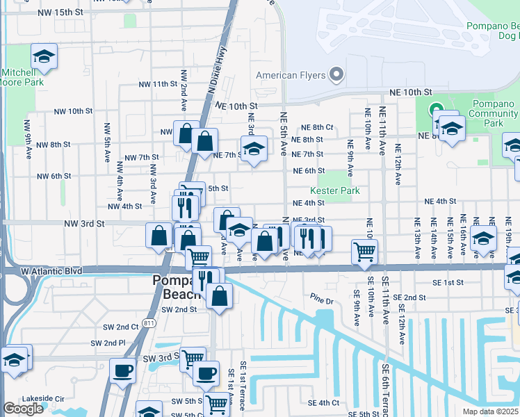 map of restaurants, bars, coffee shops, grocery stores, and more near 316 Northeast 4th Street in Pompano Beach