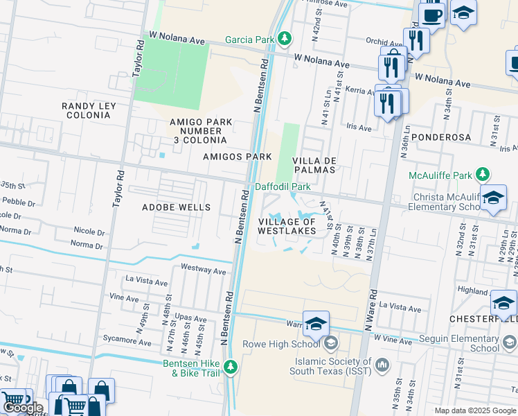 map of restaurants, bars, coffee shops, grocery stores, and more near 2905 North 43rd Street in McAllen