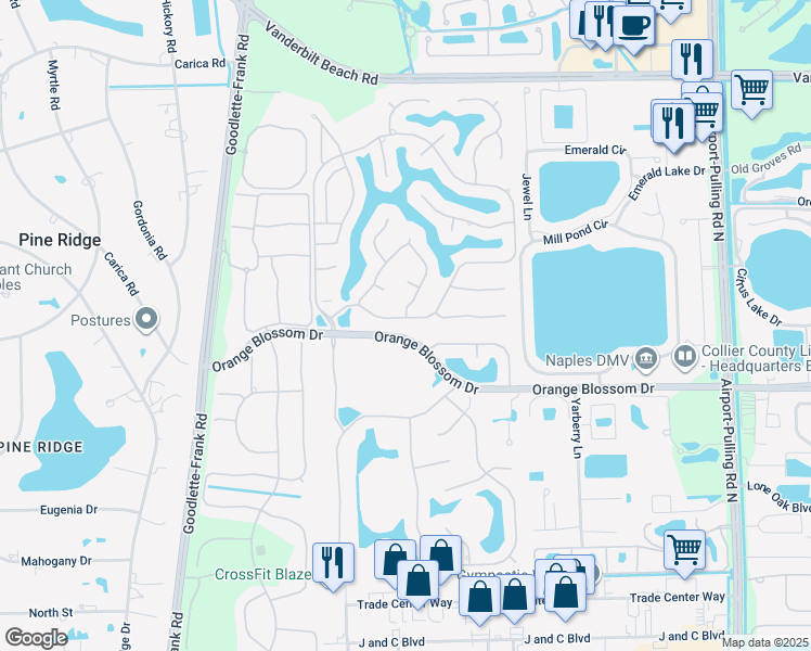 map of restaurants, bars, coffee shops, grocery stores, and more near 1874 Mission Drive in Naples