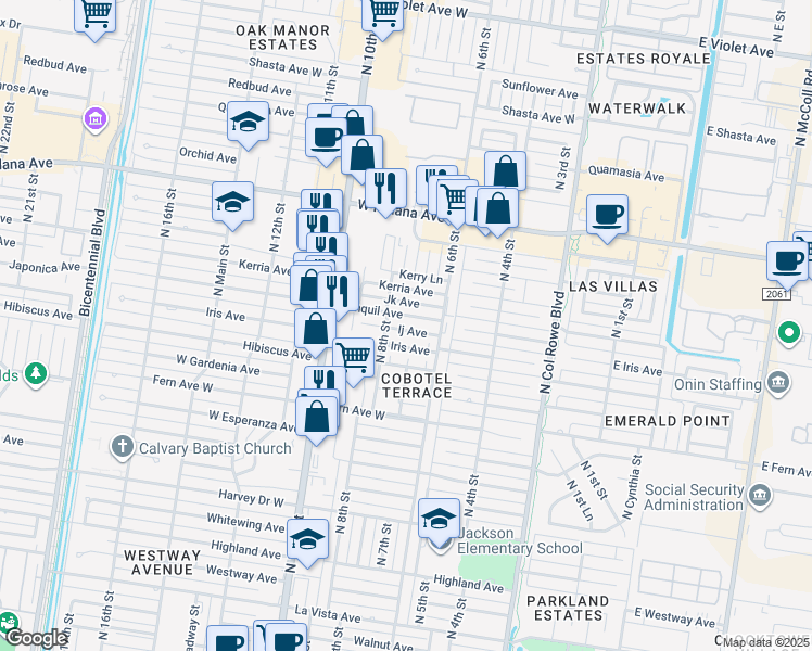 map of restaurants, bars, coffee shops, grocery stores, and more near 712 Ij Avenue in McAllen
