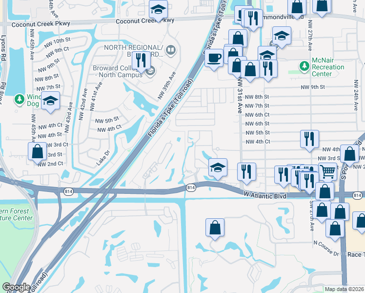 map of restaurants, bars, coffee shops, grocery stores, and more near 375 NorthWest 33rd Terrace in Pompano Beach
