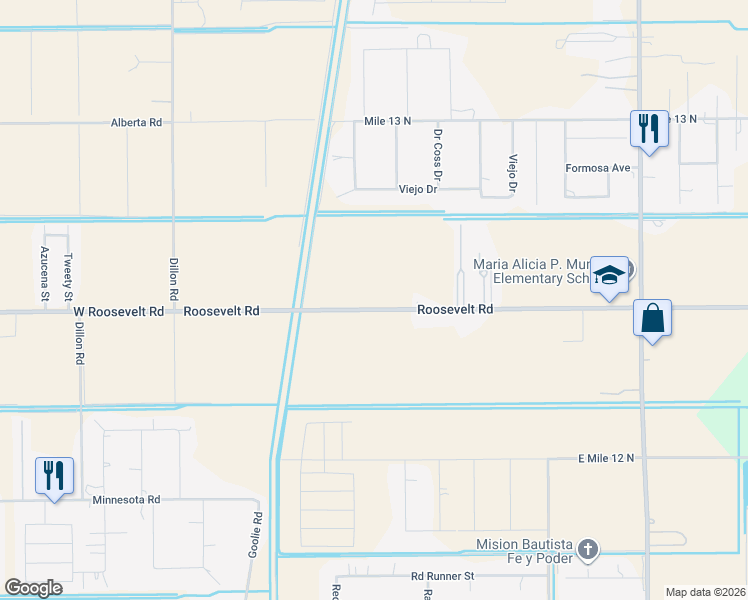 map of restaurants, bars, coffee shops, grocery stores, and more near 917 East Roosevelt Road in Donna