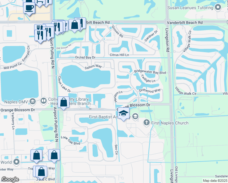map of restaurants, bars, coffee shops, grocery stores, and more near 2880 Citrus Lake Drive in Naples