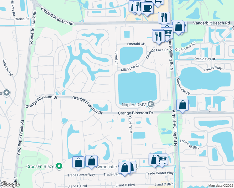 map of restaurants, bars, coffee shops, grocery stores, and more near 7039 Mill Pond Circle in Naples