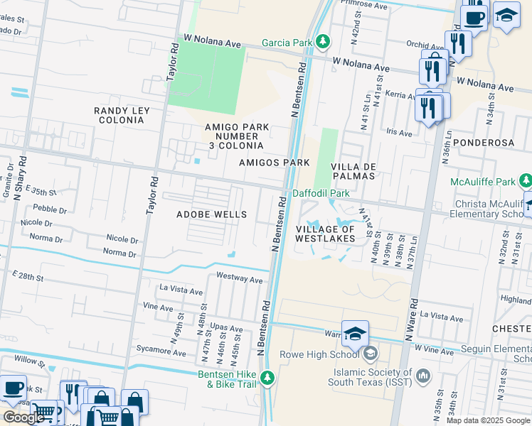 map of restaurants, bars, coffee shops, grocery stores, and more near 2811 North 44th Lane in McAllen