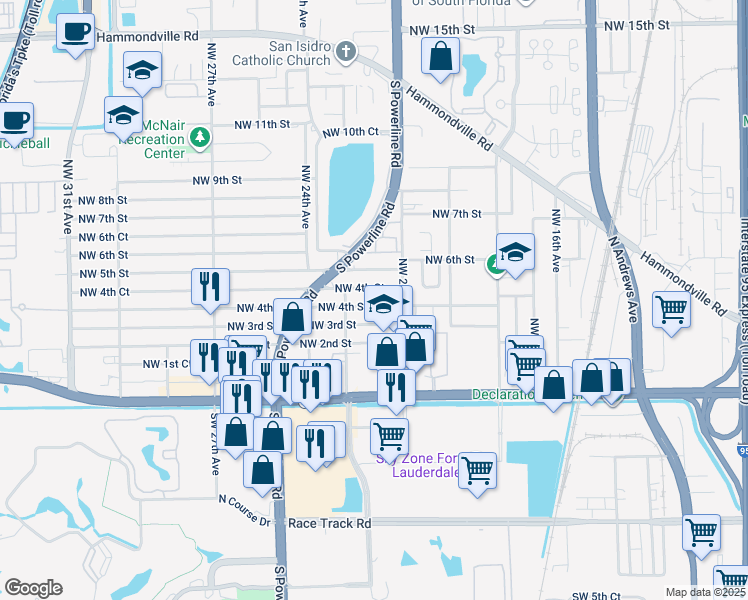 map of restaurants, bars, coffee shops, grocery stores, and more near 2137 Northwest 4th Street in Pompano Beach