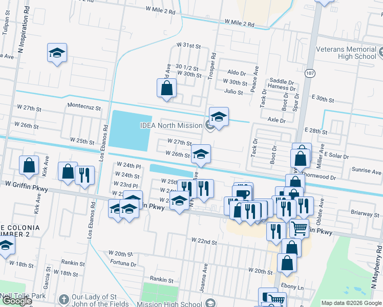 map of restaurants, bars, coffee shops, grocery stores, and more near 802 West 26th Street in Mission