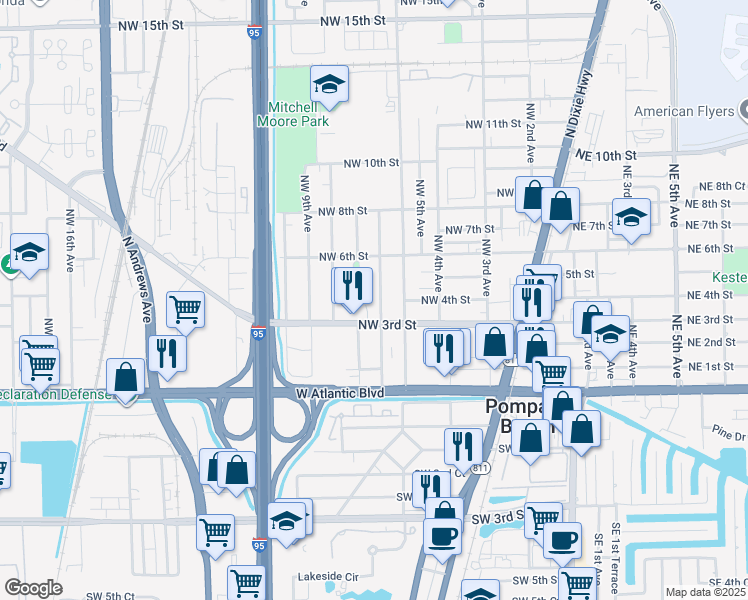 map of restaurants, bars, coffee shops, grocery stores, and more near 405 Northwest 7th Avenue in Pompano Beach