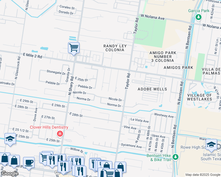 map of restaurants, bars, coffee shops, grocery stores, and more near 3005 Melody Lane in Mission