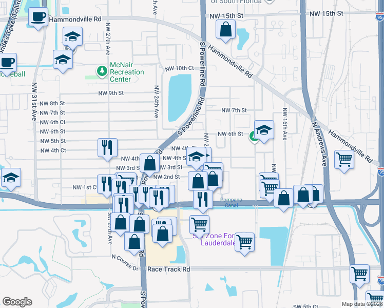 map of restaurants, bars, coffee shops, grocery stores, and more near 2137 Northwest 4th Street in Pompano Beach