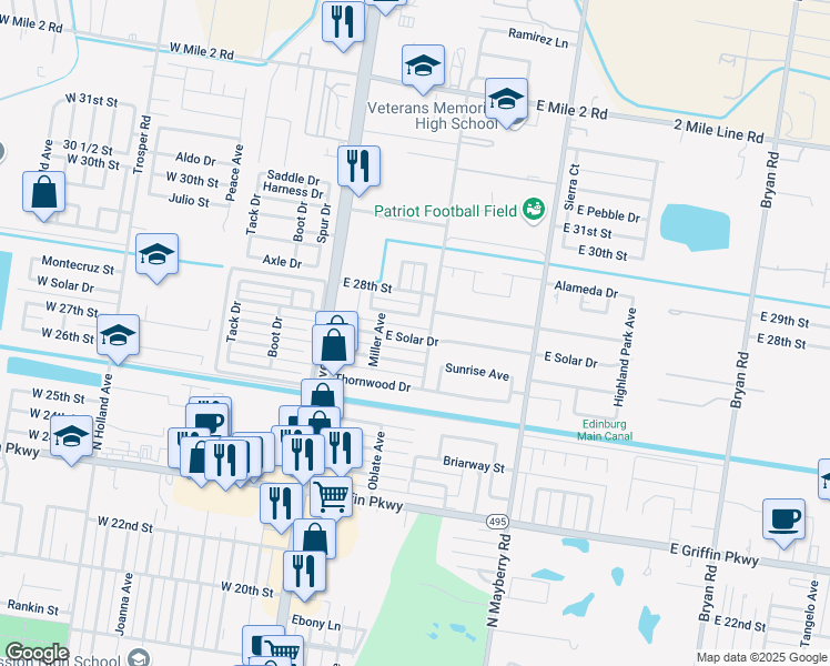 map of restaurants, bars, coffee shops, grocery stores, and more near 211 Solar Drive in Mission