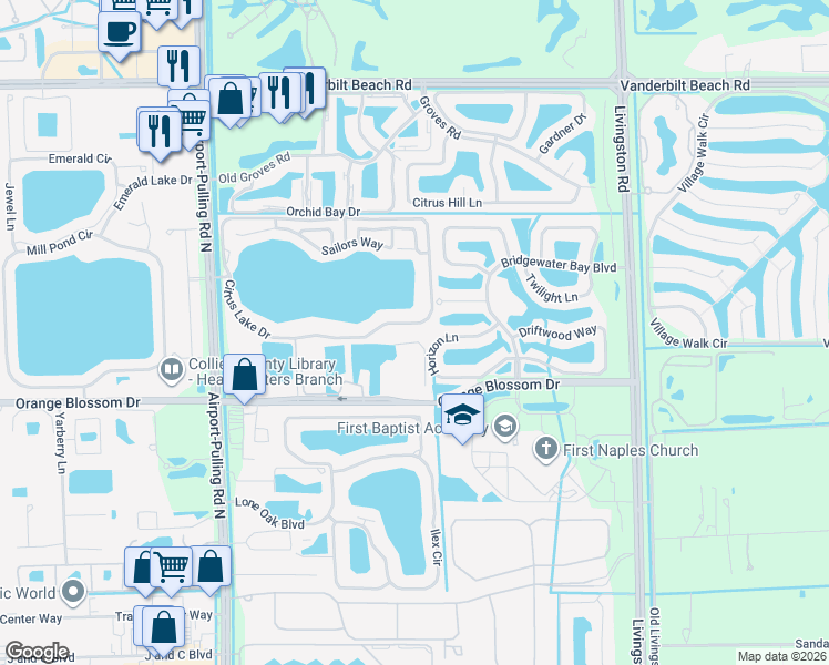 map of restaurants, bars, coffee shops, grocery stores, and more near 2880 Citrus Lake Drive in Naples