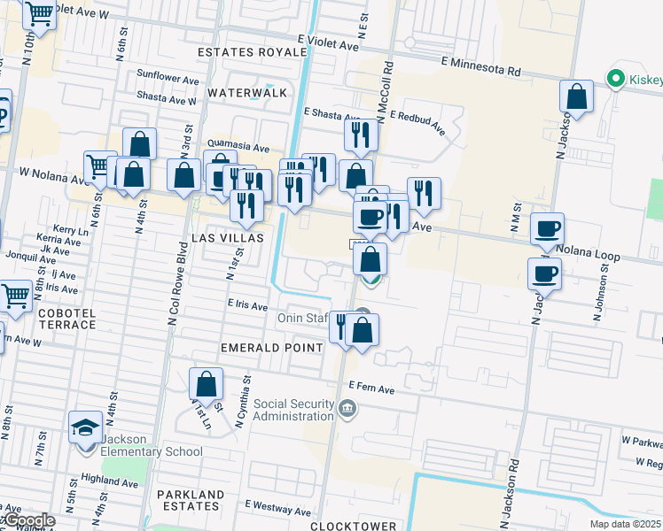map of restaurants, bars, coffee shops, grocery stores, and more near 3801 North McColl Road in McAllen