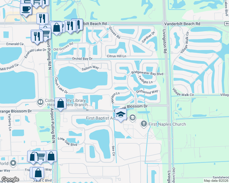 map of restaurants, bars, coffee shops, grocery stores, and more near 2880 Citrus Lake Drive in Naples