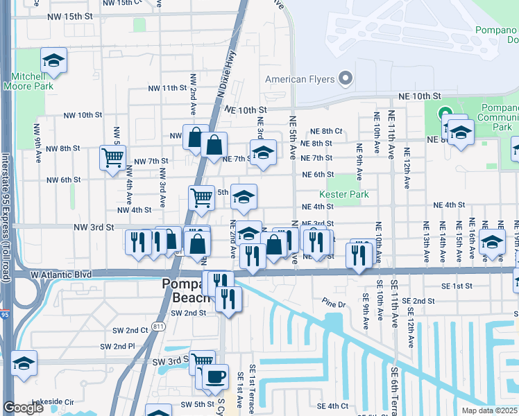 map of restaurants, bars, coffee shops, grocery stores, and more near 316 Northeast 4th Street in Pompano Beach