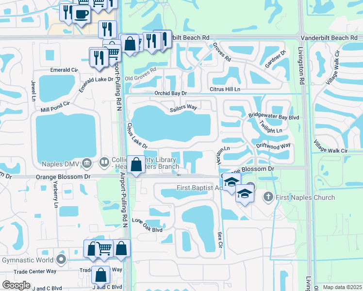 map of restaurants, bars, coffee shops, grocery stores, and more near 2731 Citrus Lake Drive in Naples