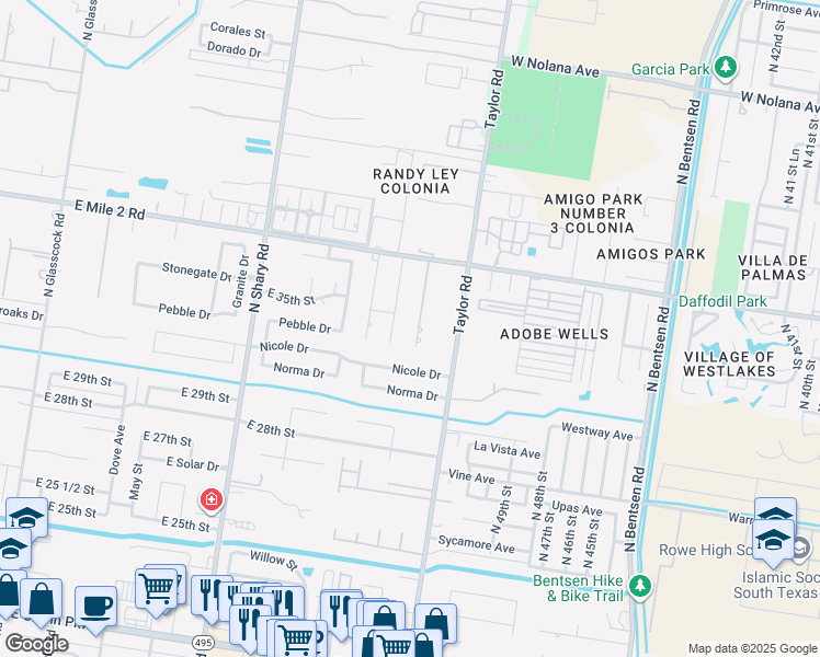 map of restaurants, bars, coffee shops, grocery stores, and more near 3001 Driftwood Lane in Mission