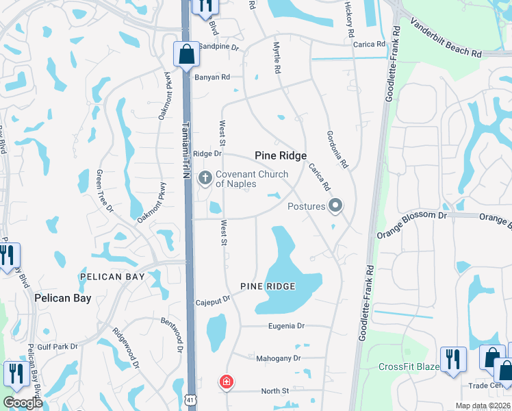 map of restaurants, bars, coffee shops, grocery stores, and more near 107 Myrtle Road in Naples