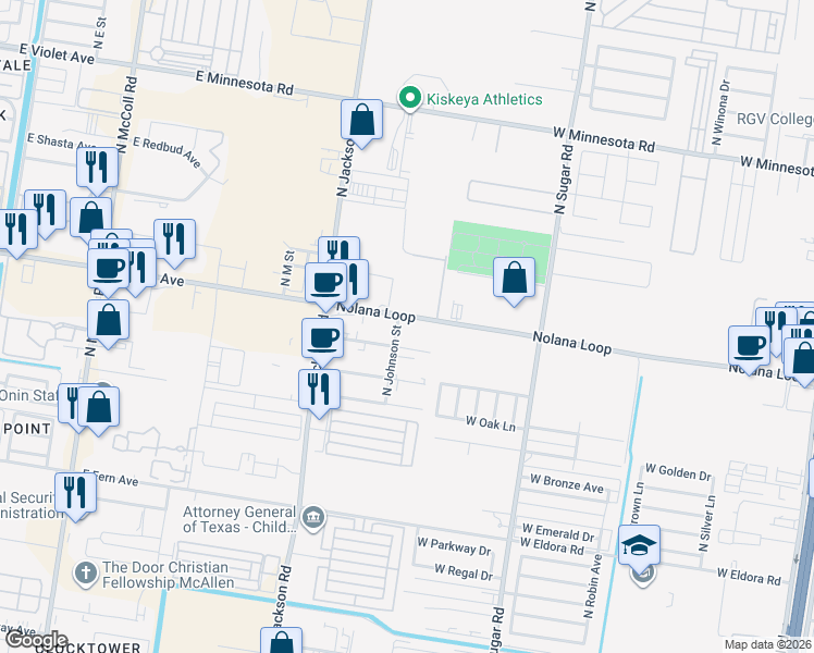 map of restaurants, bars, coffee shops, grocery stores, and more near 1201 West Nolana Loop in Pharr