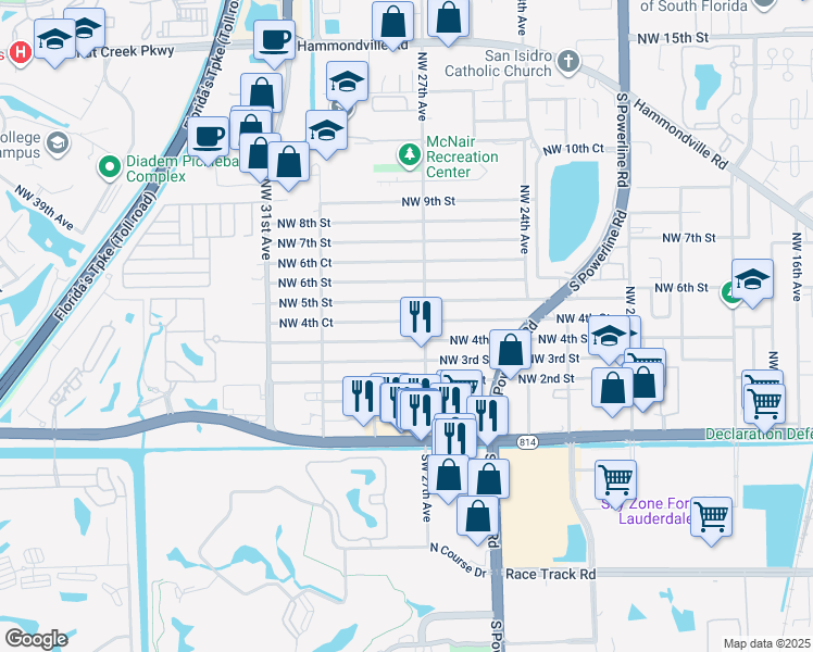 map of restaurants, bars, coffee shops, grocery stores, and more near 2719 Northwest 4th Street in Pompano Beach