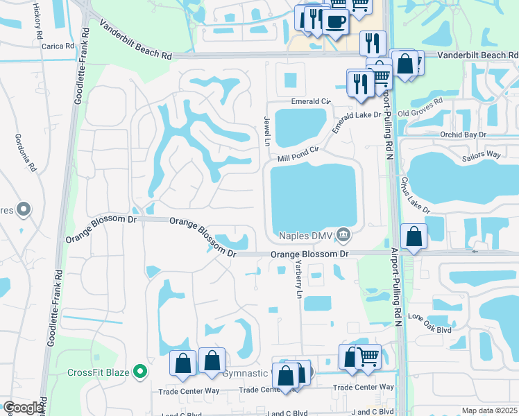 map of restaurants, bars, coffee shops, grocery stores, and more near 2145 Laguna Way in Naples