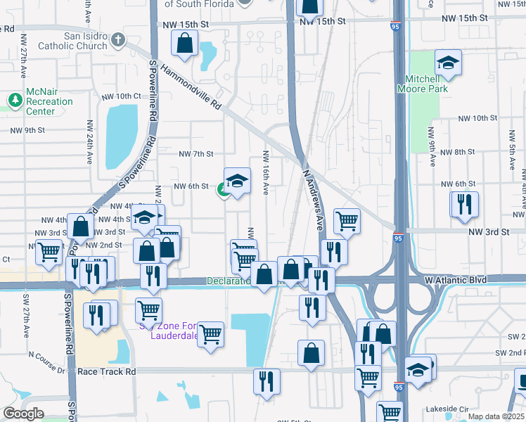 map of restaurants, bars, coffee shops, grocery stores, and more near 337 Northwest 16th Avenue in Pompano Beach