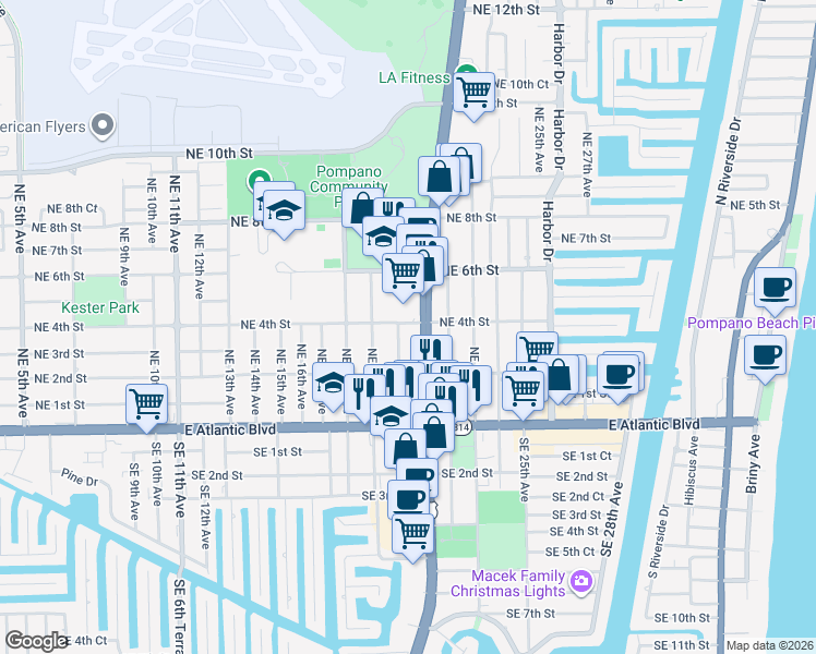 map of restaurants, bars, coffee shops, grocery stores, and more near 275 North Federal Highway in Pompano Beach