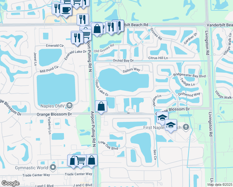 map of restaurants, bars, coffee shops, grocery stores, and more near 2651 Citrus Lake Drive in Naples