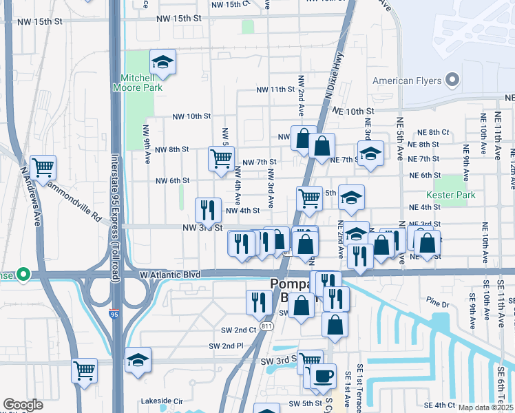 map of restaurants, bars, coffee shops, grocery stores, and more near 317 Northwest 3rd Avenue in Pompano Beach
