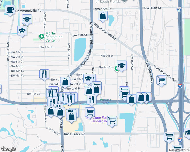 map of restaurants, bars, coffee shops, grocery stores, and more near 1991 Northwest 4th Street in Pompano Beach