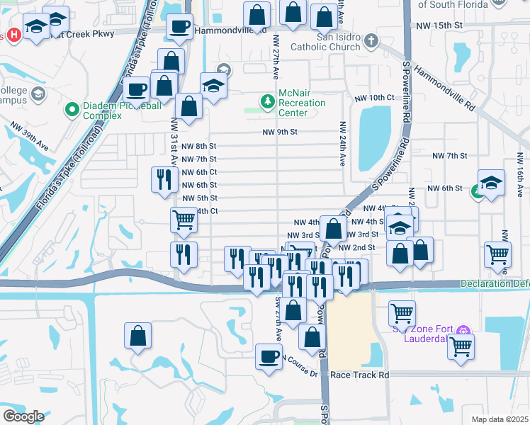 map of restaurants, bars, coffee shops, grocery stores, and more near 2719 Northwest 4th Street in Pompano Beach