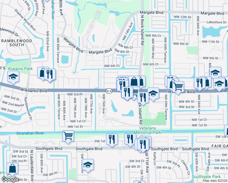 map of restaurants, bars, coffee shops, grocery stores, and more near in Margate