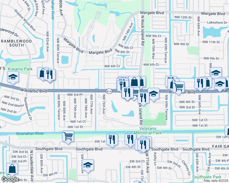 map of restaurants, bars, coffee shops, grocery stores, and more near in Margate