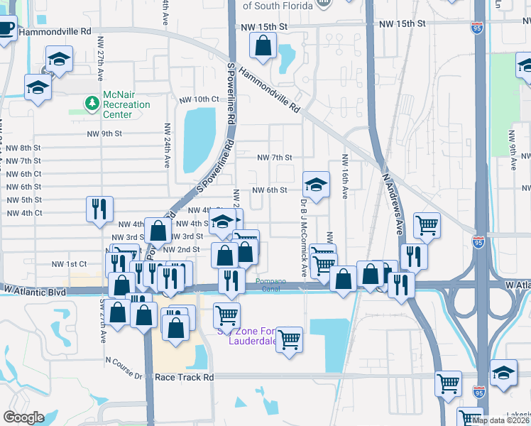 map of restaurants, bars, coffee shops, grocery stores, and more near 1901 Northwest 4th Street in Pompano Beach