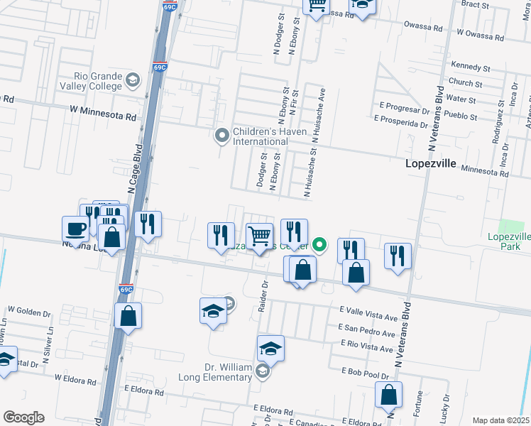 map of restaurants, bars, coffee shops, grocery stores, and more near 4808 North Ebony Street in Pharr
