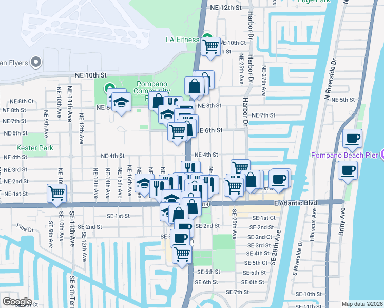 map of restaurants, bars, coffee shops, grocery stores, and more near 208 North Federal Highway in Pompano Beach