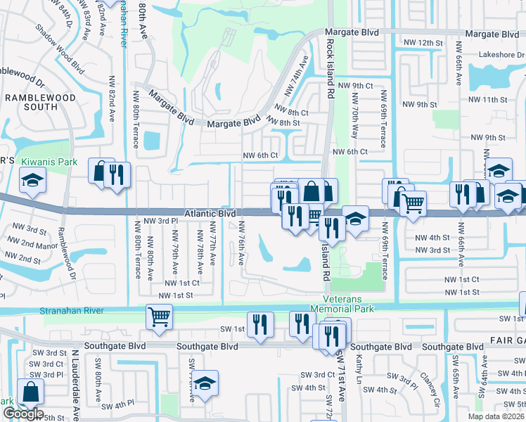 map of restaurants, bars, coffee shops, grocery stores, and more near in Margate