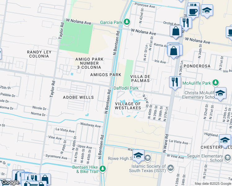 map of restaurants, bars, coffee shops, grocery stores, and more near 2905 North 43rd Street in McAllen