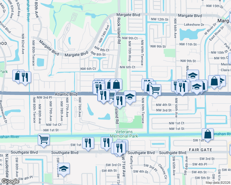 map of restaurants, bars, coffee shops, grocery stores, and more near in Margate