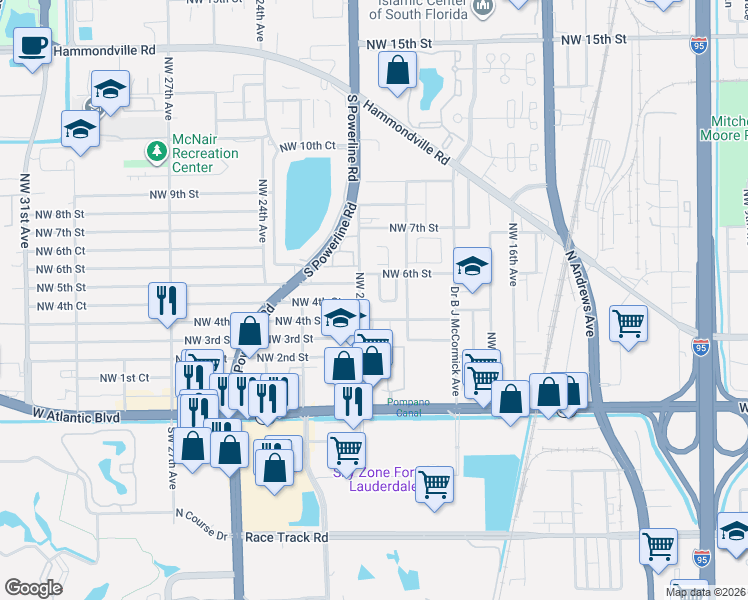 map of restaurants, bars, coffee shops, grocery stores, and more near 1991 Northwest 4th Street in Pompano Beach