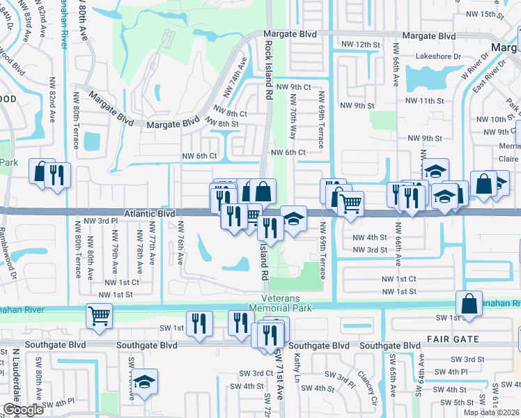 map of restaurants, bars, coffee shops, grocery stores, and more near in Margate
