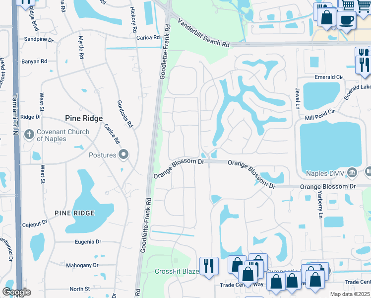 map of restaurants, bars, coffee shops, grocery stores, and more near 6834 Lantana Bridge Road in Naples