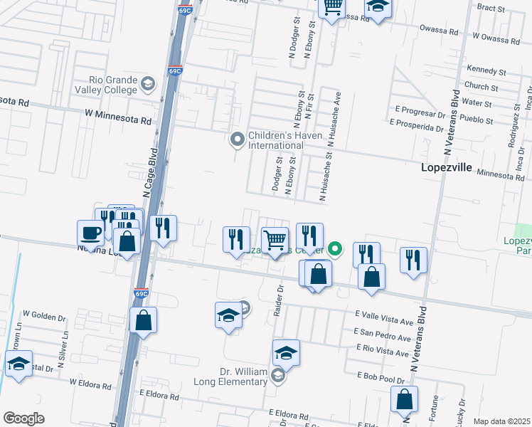 map of restaurants, bars, coffee shops, grocery stores, and more near 4728 North Dogwood Street in Pharr