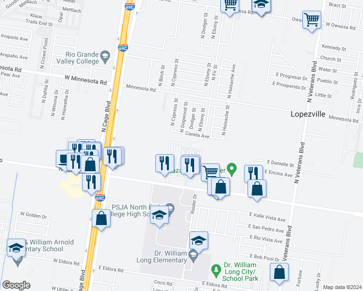 map of restaurants, bars, coffee shops, grocery stores, and more near 4728 North Dogwood Street in Pharr