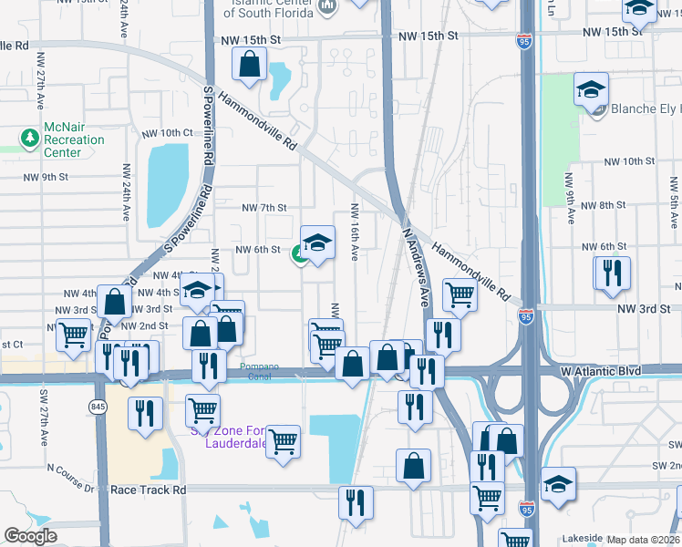 map of restaurants, bars, coffee shops, grocery stores, and more near 337 Northwest 16th Avenue in Pompano Beach