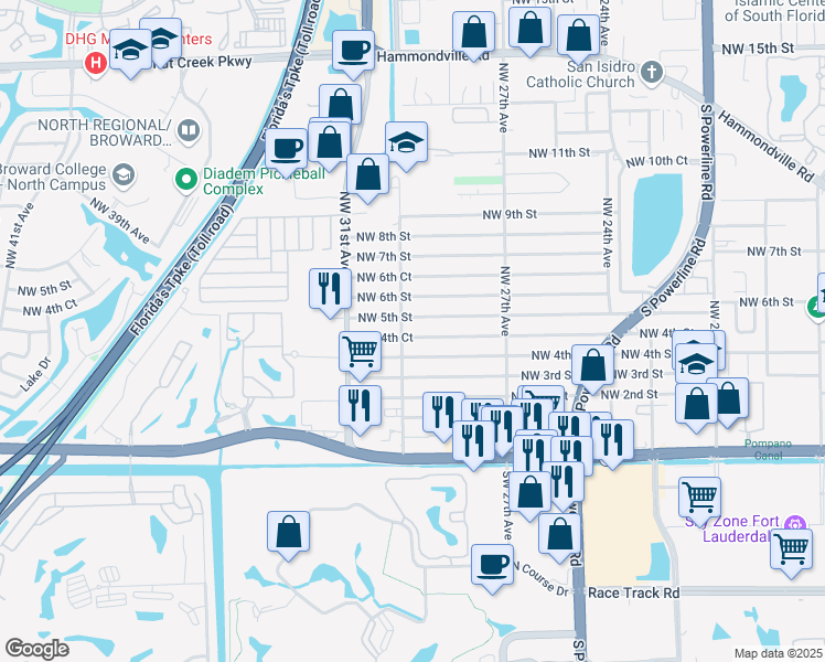 map of restaurants, bars, coffee shops, grocery stores, and more near 2981 Northwest 4th Court in Pompano Beach