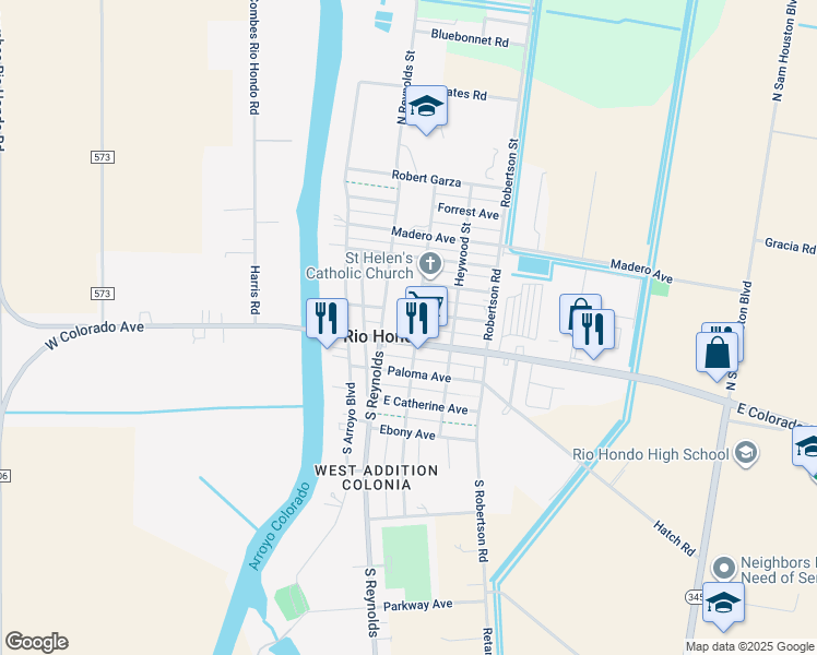 map of restaurants, bars, coffee shops, grocery stores, and more near 215 West Colorado Avenue in Rio Hondo