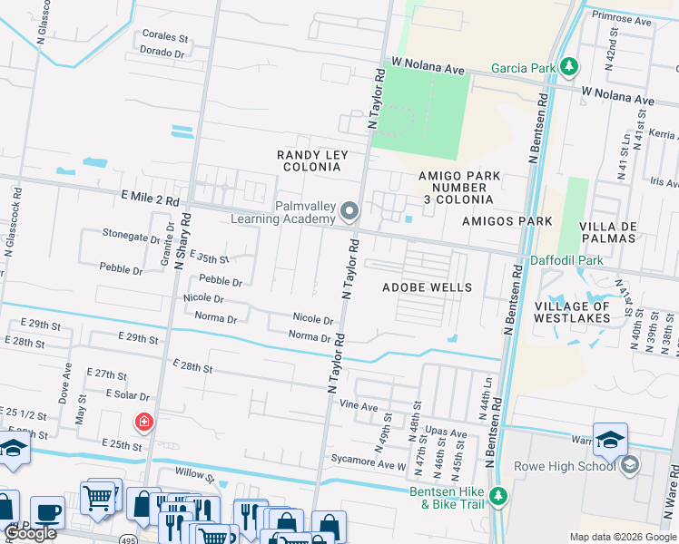 map of restaurants, bars, coffee shops, grocery stores, and more near 2700 North Taylor Road in McAllen