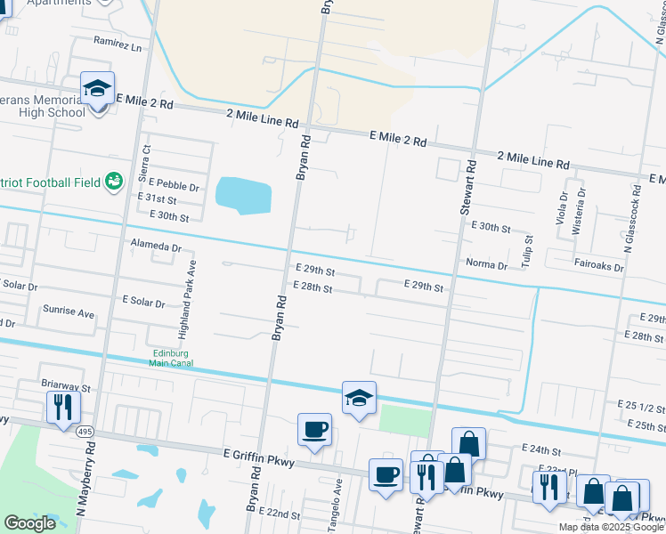 map of restaurants, bars, coffee shops, grocery stores, and more near 1301 East 28th Street in Mission