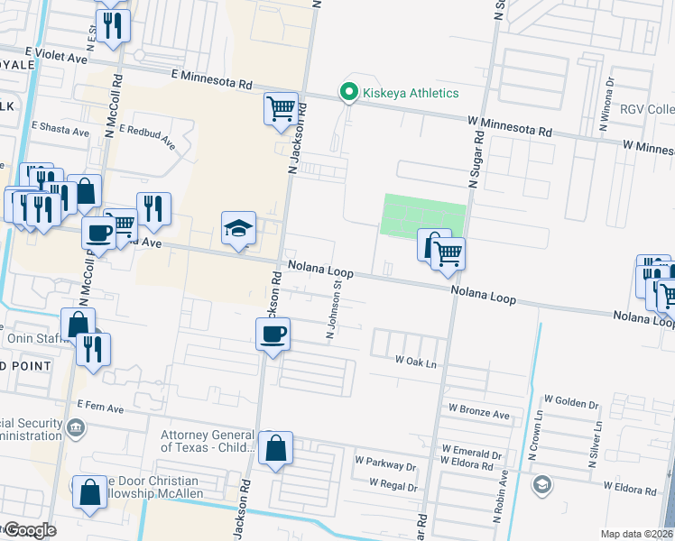 map of restaurants, bars, coffee shops, grocery stores, and more near 1201 West Nolana Loop in Pharr